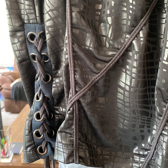 Savage, medium black, stripy, rocker tang style shirt, mini dress, unique style - Picture 6 of 7